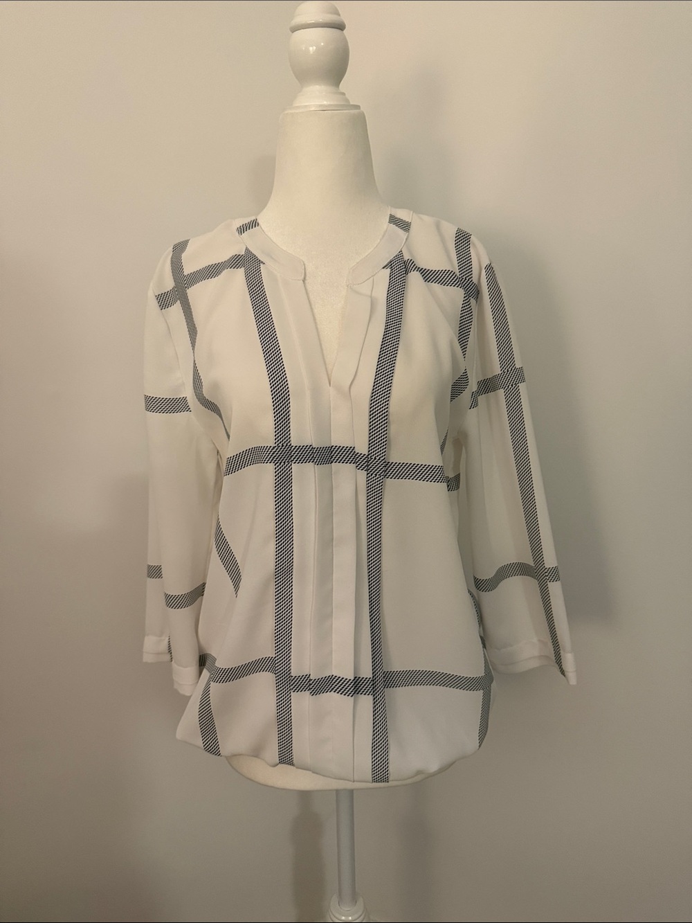 41 Hawthorn White Blouse with Navy Windowpane Check